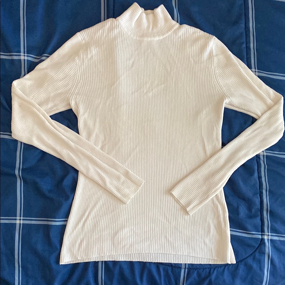 Creamy white petite Ribbed Turtleneck Sweater
